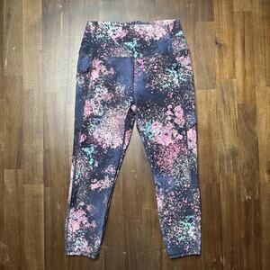Spyder Pants Womens Large Black Multi Splatter High Rise Pockets Leggings 7/8